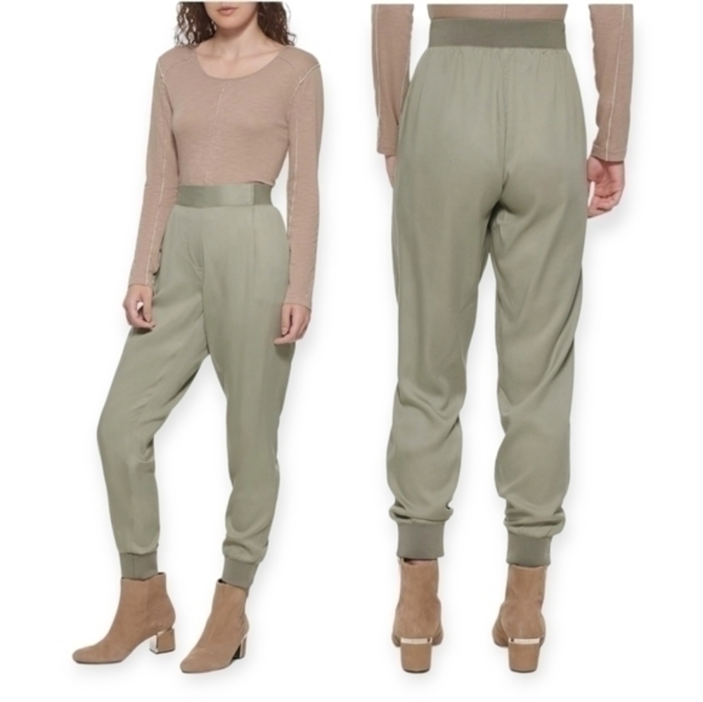 DKNY Women's Ribbed Ankle Cuff Easy Pull-on Pleated Sportswear Pant